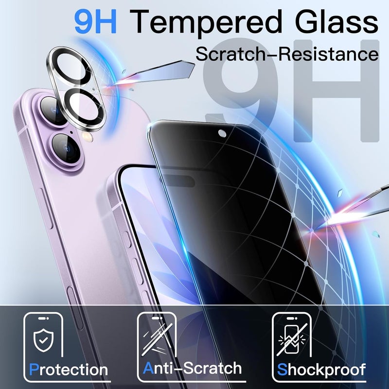 Jetech Privacy Screen Protector for iPhone 17 6.3-Inch with Camera Lens Protector, Anti-Spy Tempered Glass Film, Easy Installation Tool, 2-Pack Each - Image 5